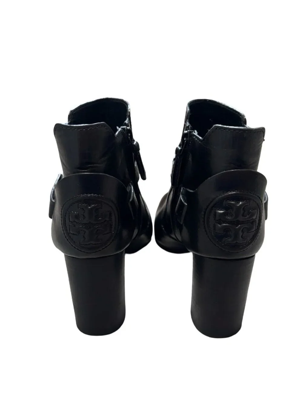 Tory Burch Colton Black Leather Ankle Booties Block Heel Size 7